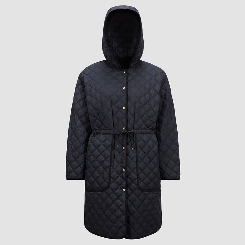 ETELAN HOODED DIAMOND-QUILTED LONG DOWN JACKET