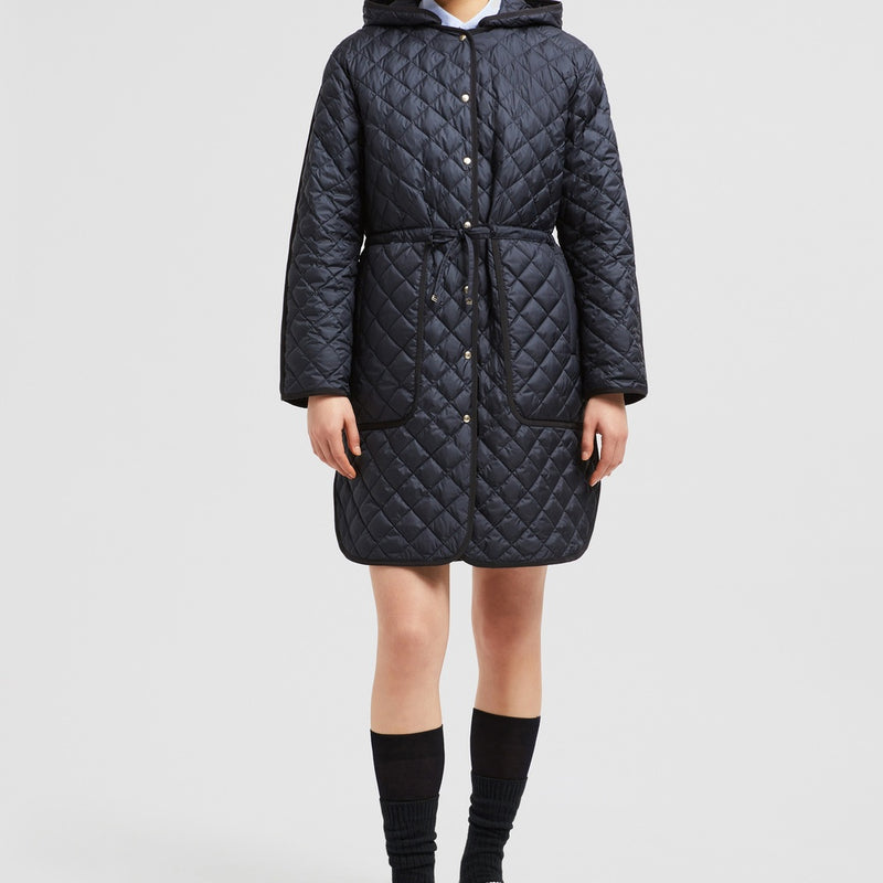 ETELAN HOODED DIAMOND-QUILTED LONG DOWN JACKET