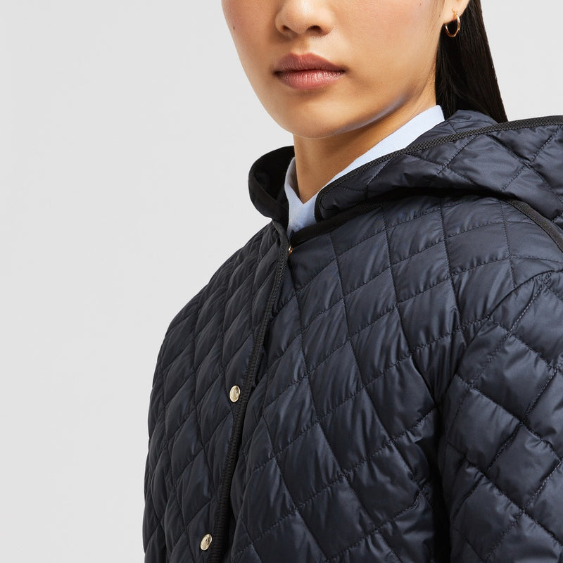 ETELAN HOODED DIAMOND-QUILTED LONG DOWN JACKET