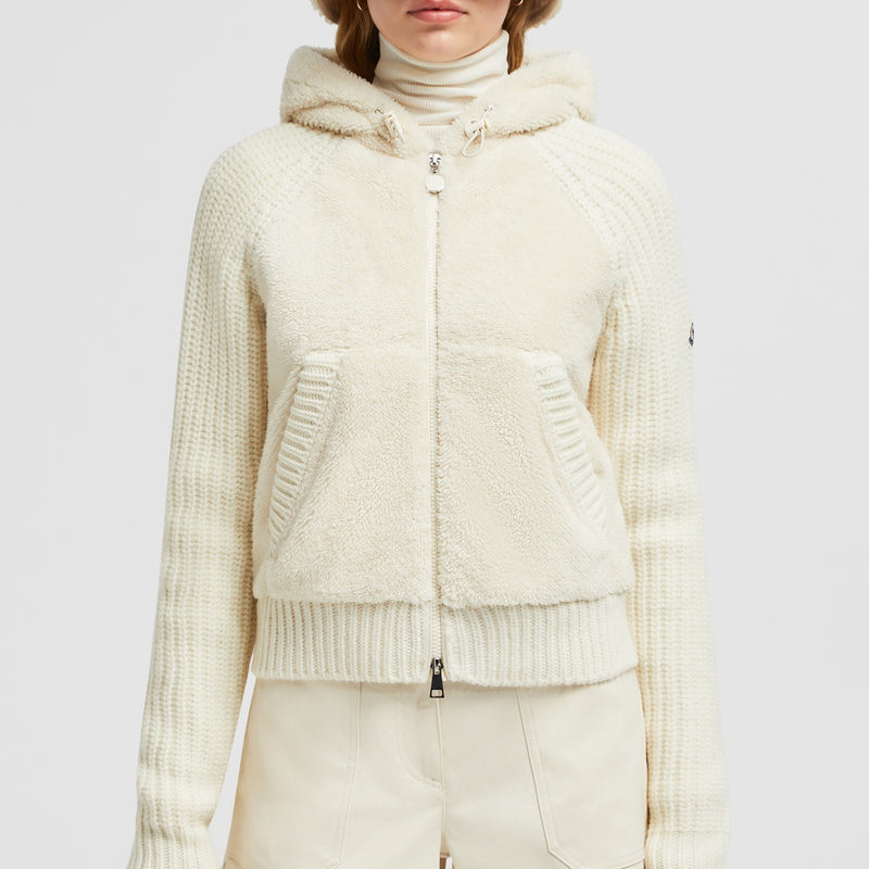 PADDED WOOL & TEDDY ZIP-UP HOODIE