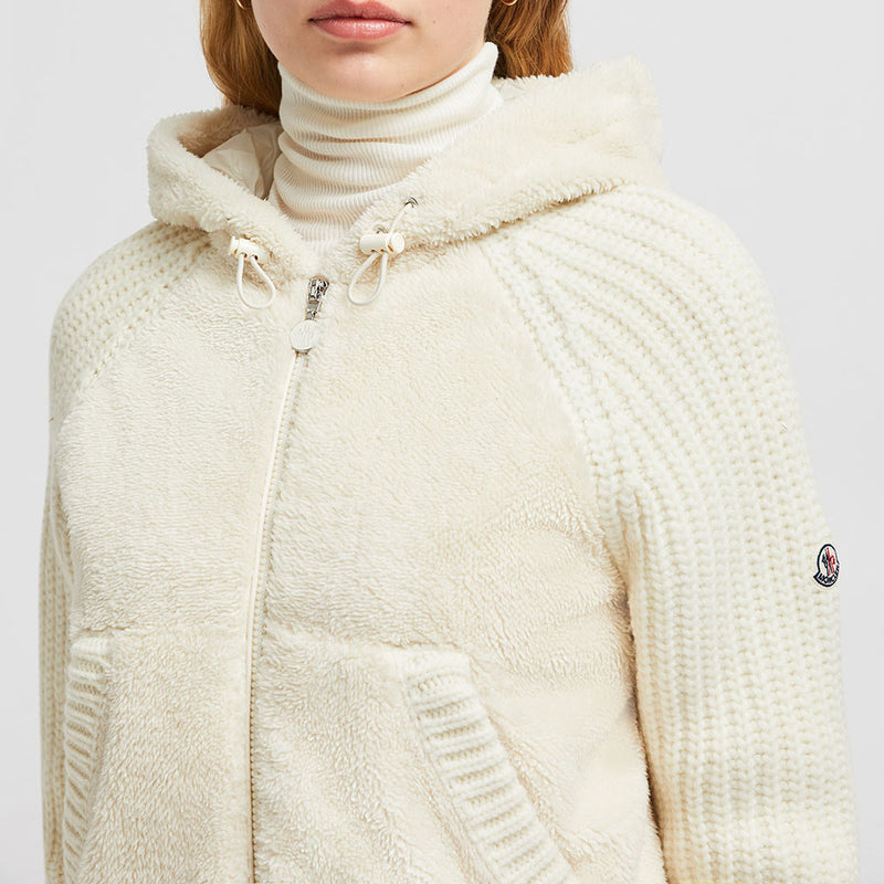 PADDED WOOL & TEDDY ZIP-UP HOODIE