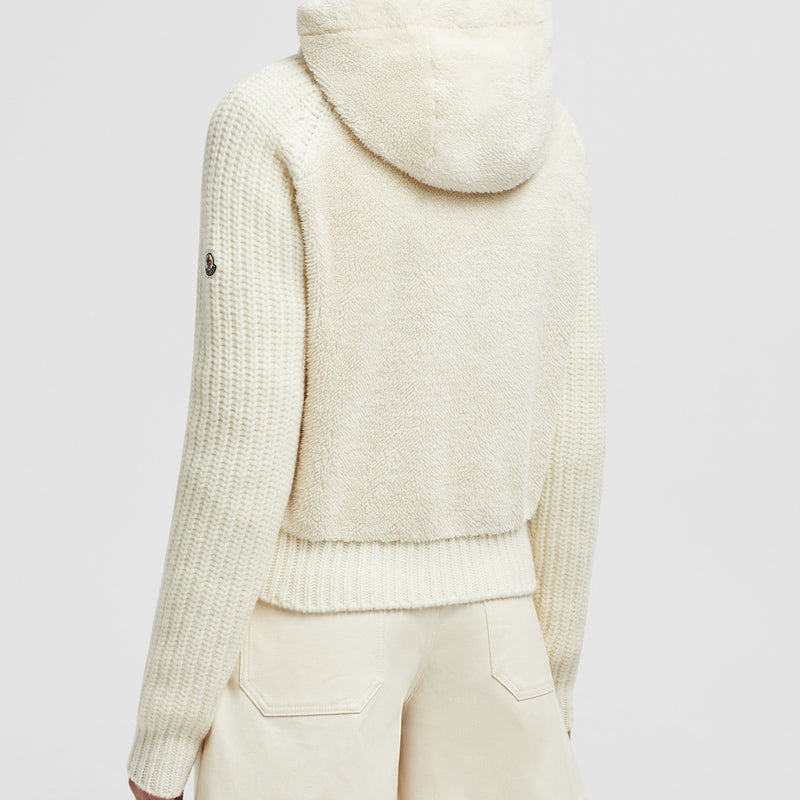 PADDED WOOL & TEDDY ZIP-UP HOODIE