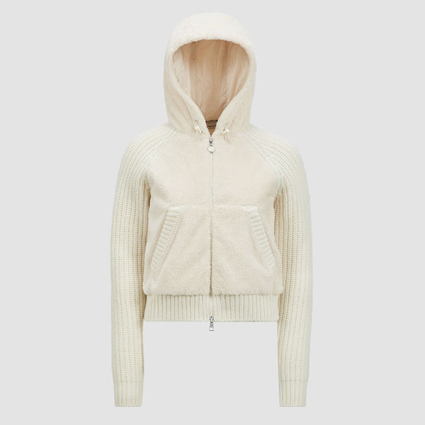 PADDED WOOL & TEDDY ZIP-UP HOODIE