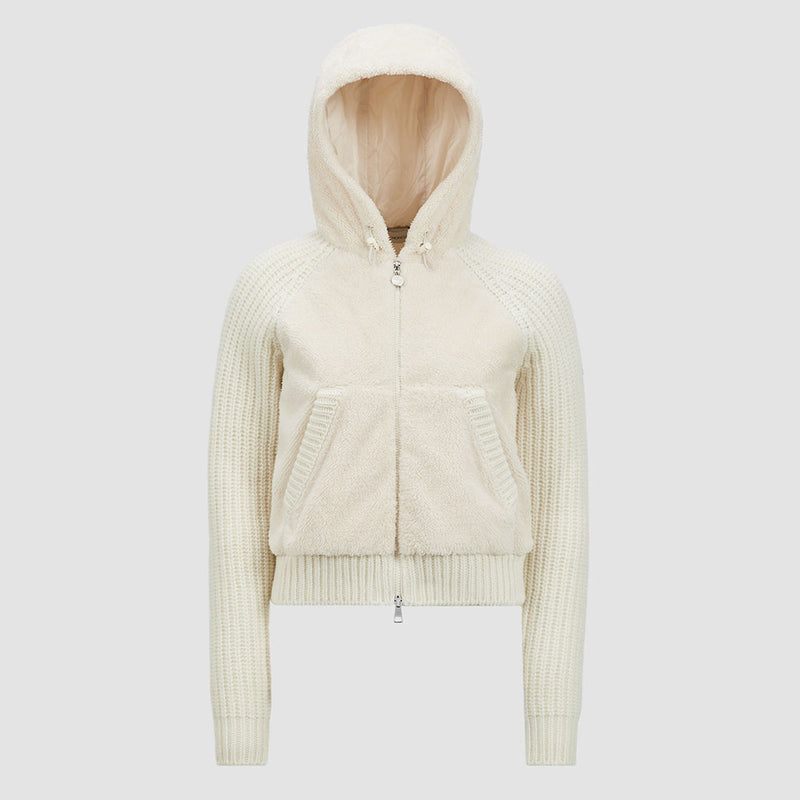 PADDED WOOL & TEDDY ZIP-UP HOODIE