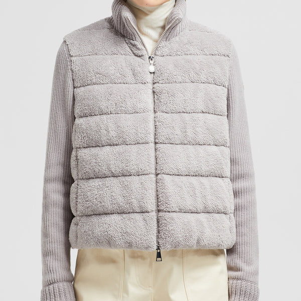 PADDED WOOL & TEDDY ZIP-UP CARDIGAN