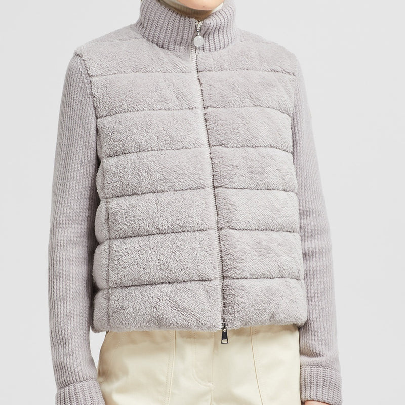 PADDED WOOL & TEDDY ZIP-UP CARDIGAN