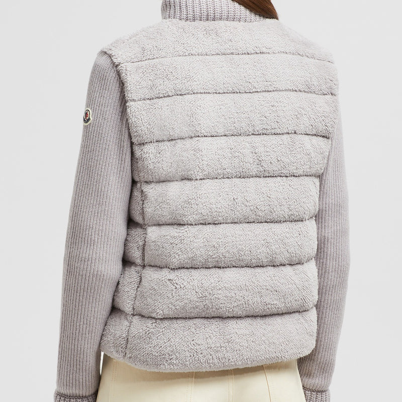 PADDED WOOL & TEDDY ZIP-UP CARDIGAN