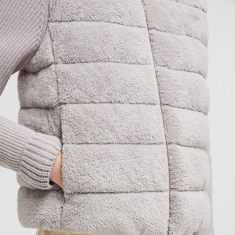 PADDED WOOL & TEDDY ZIP-UP CARDIGAN