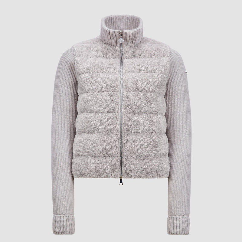 PADDED WOOL & TEDDY ZIP-UP CARDIGAN