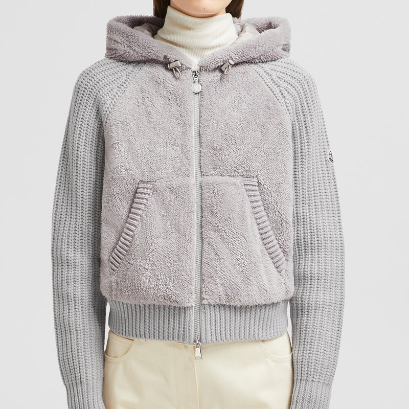 PADDED WOOL & TEDDY ZIP-UP HOODIE