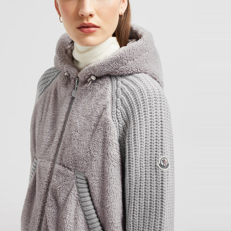 PADDED WOOL & TEDDY ZIP-UP HOODIE