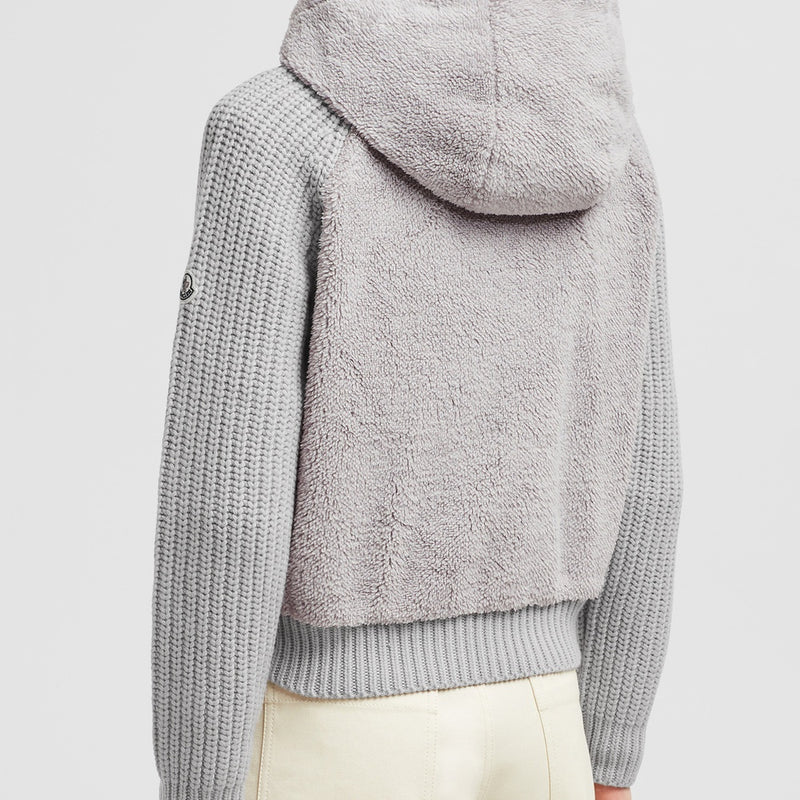 PADDED WOOL & TEDDY ZIP-UP HOODIE