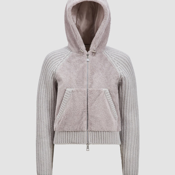 PADDED WOOL & TEDDY ZIP-UP HOODIE