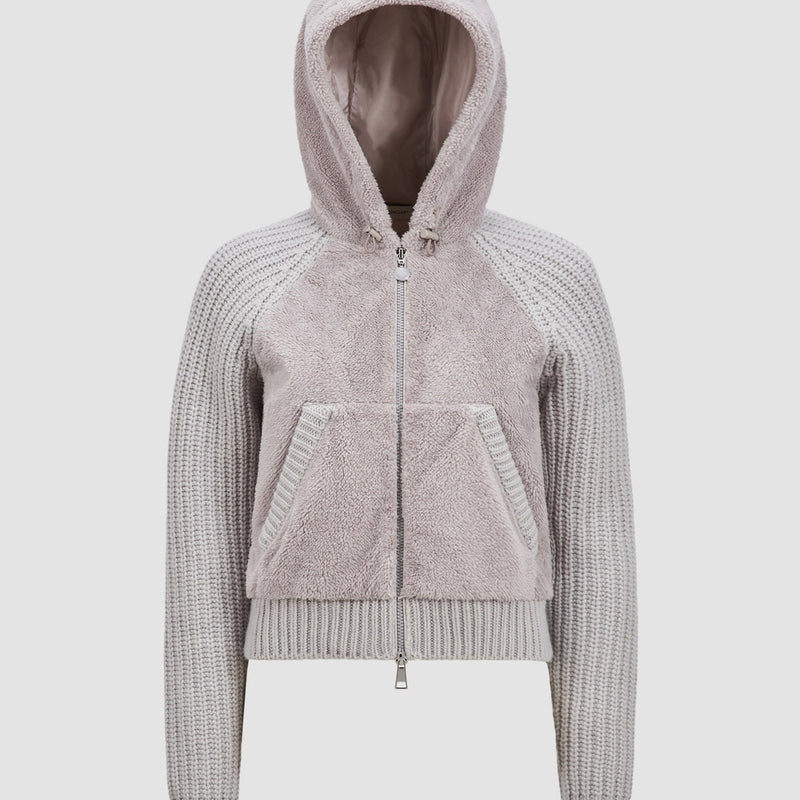 PADDED WOOL & TEDDY ZIP-UP HOODIE