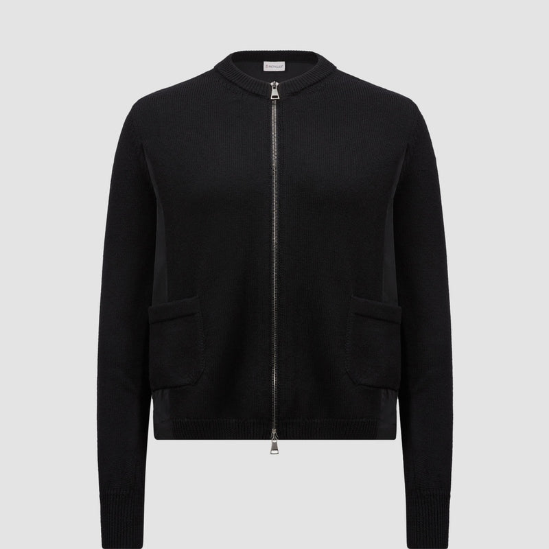 WOOL & TAFFETA ZIP-UP CARDIGAN