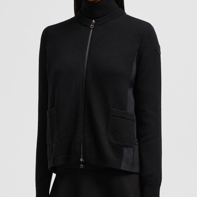 WOOL & TAFFETA ZIP-UP CARDIGAN