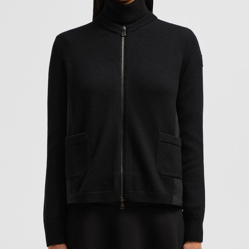 WOOL & TAFFETA ZIP-UP CARDIGAN