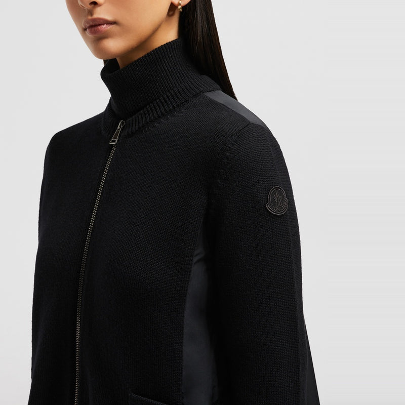 WOOL & TAFFETA ZIP-UP CARDIGAN