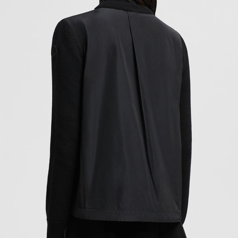 WOOL & TAFFETA ZIP-UP CARDIGAN