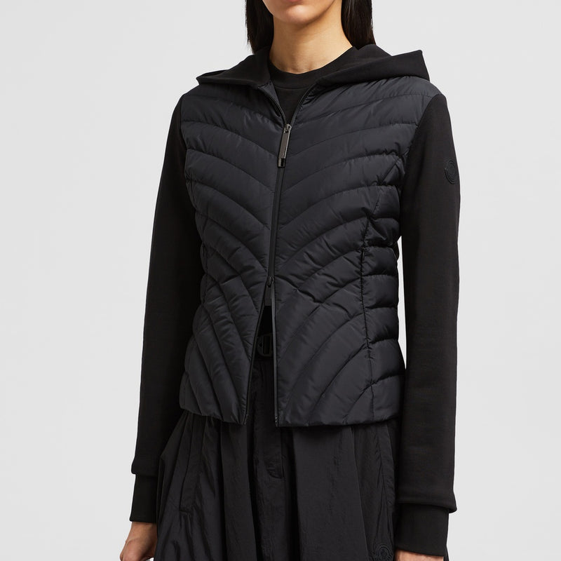 PADDED DIAGONAL-QUILTED COTTON ZIP-UP HOODIE