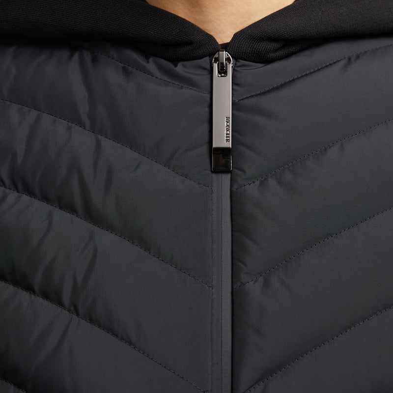 PADDED DIAGONAL-QUILTED COTTON ZIP-UP HOODIE
