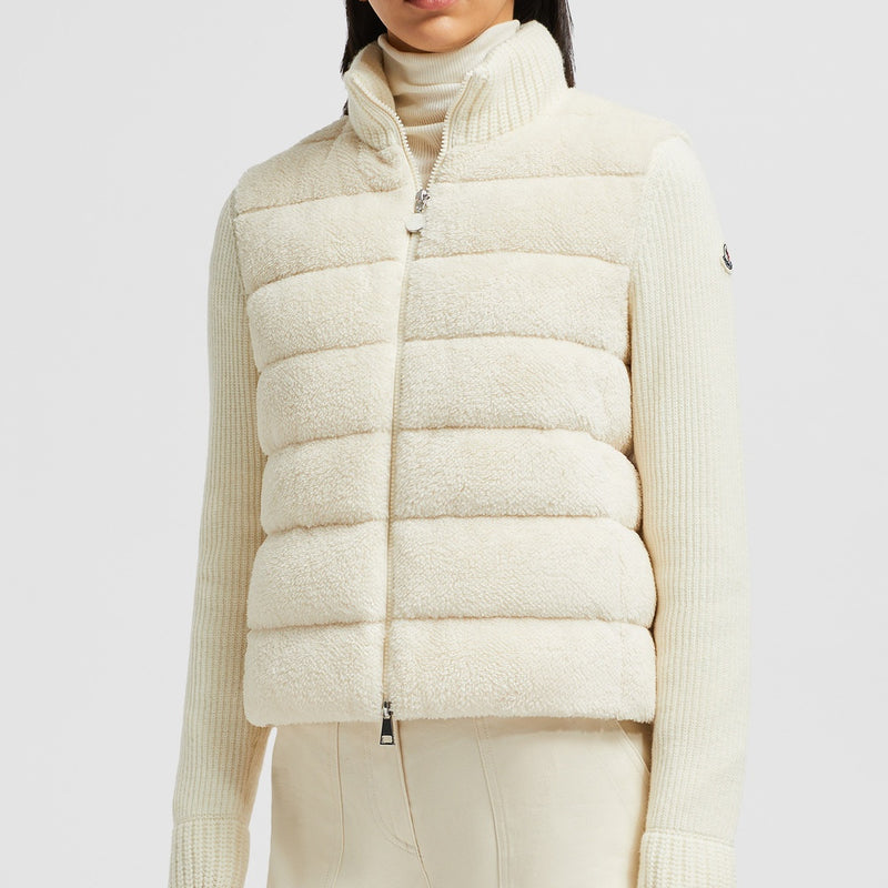 PADDED WOOL & TEDDY ZIP-UP CARDIGAN