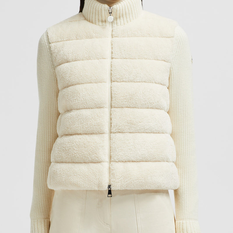 PADDED WOOL & TEDDY ZIP-UP CARDIGAN