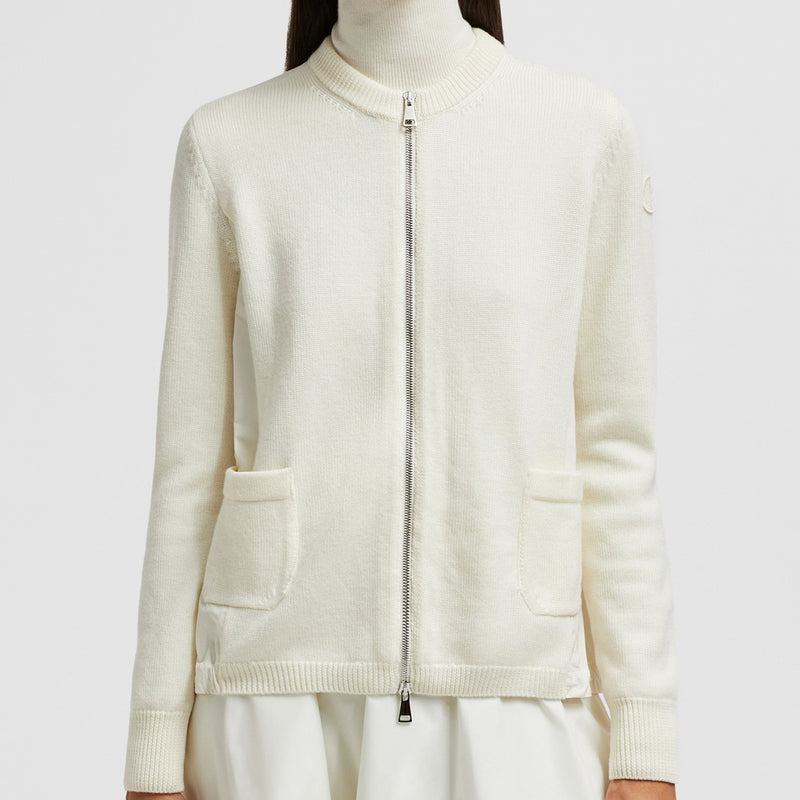 WOOL & TAFFETA ZIP-UP CARDIGAN