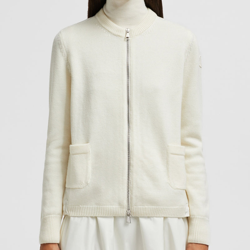 WOOL & TAFFETA ZIP-UP CARDIGAN