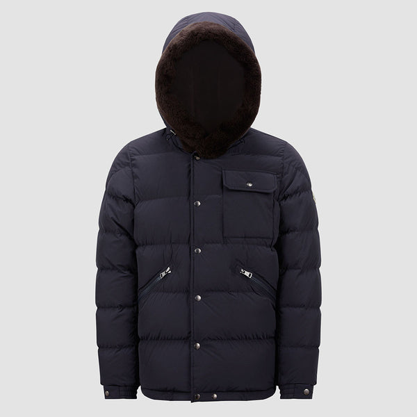 MARCELETTES HOODED TEDDY-TRIMMED SHORT DOWN JACKET