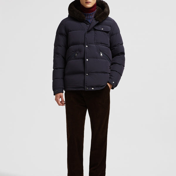 MARCELETTES HOODED TEDDY-TRIMMED SHORT DOWN JACKET