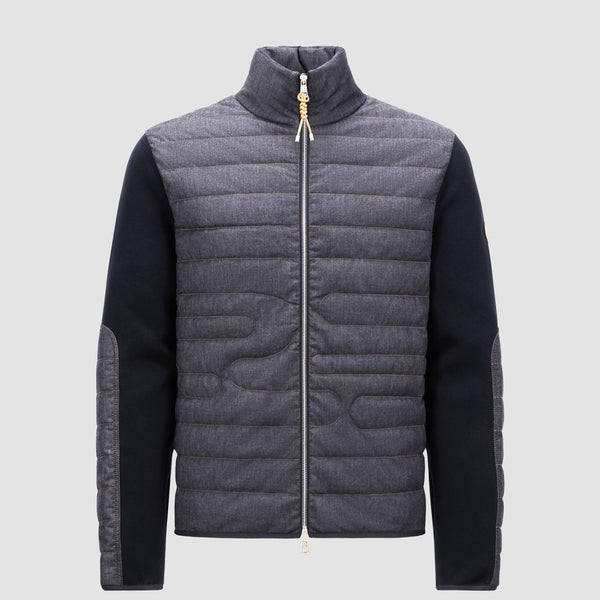 PADDED SNAKE-QUILTED DENIM CARDIGAN