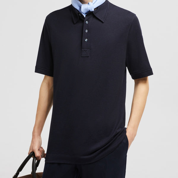 DOUBLE LEATHER LOGO COTTON POLO SHIRT