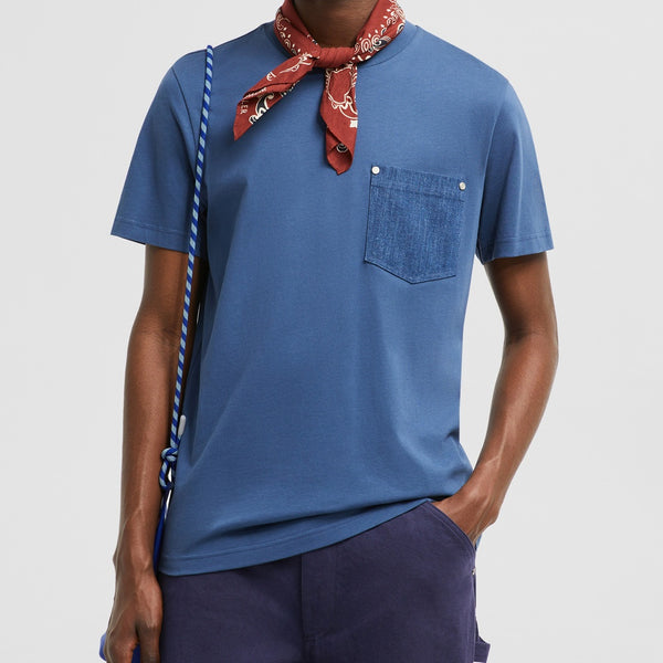 COTTON & DENIM T-SHIRT WITH POCKET