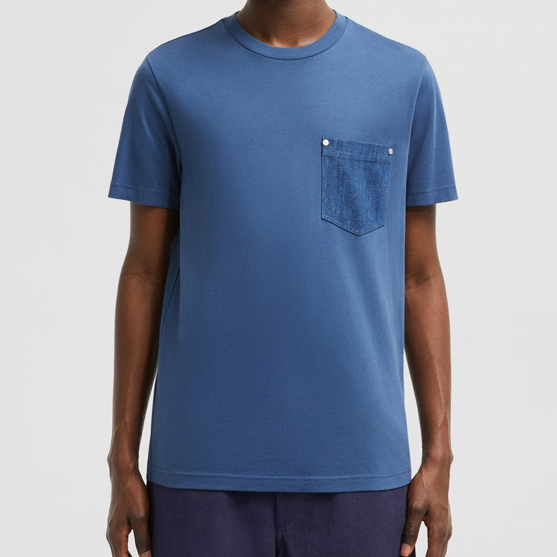 COTTON & DENIM T-SHIRT WITH POCKET