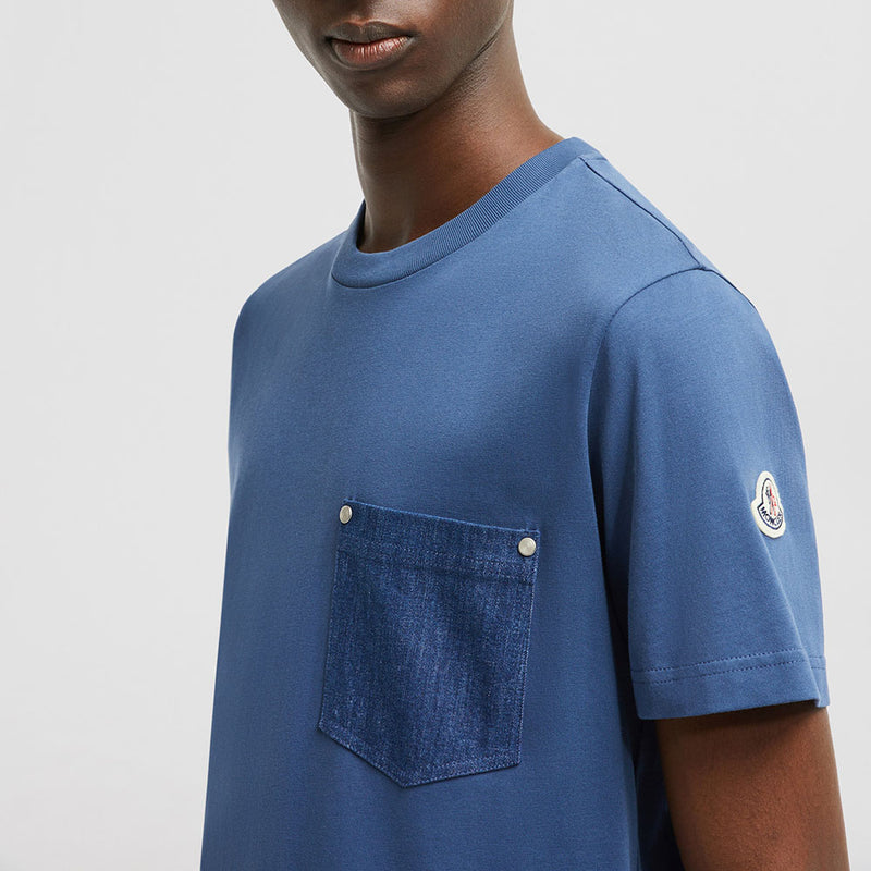 COTTON & DENIM T-SHIRT WITH POCKET