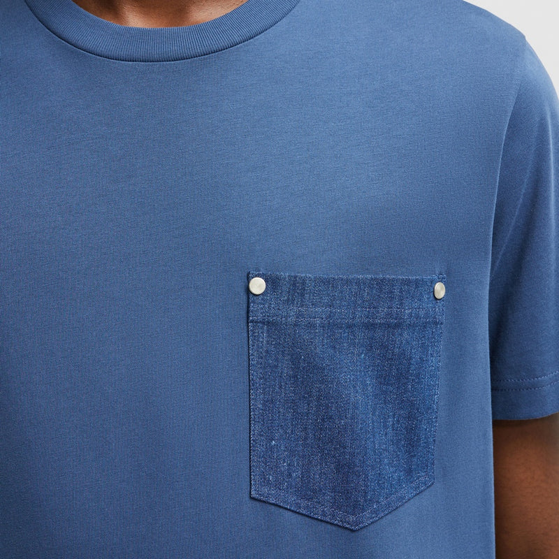 COTTON & DENIM T-SHIRT WITH POCKET