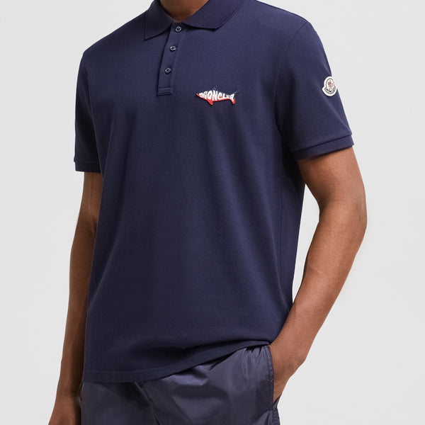 SHARK PATCH COTTON PIQUET POLO SHIRT