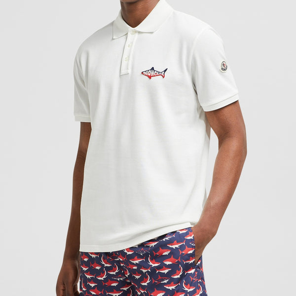 SHARK PATCH COTTON PIQUET POLO SHIRT