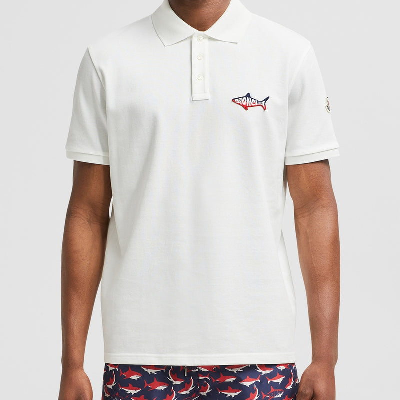 SHARK PATCH COTTON PIQUET POLO SHIRT
