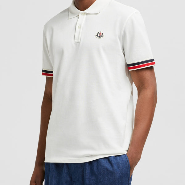 STRIPED TRIM COTTON PIQUET POLO SHIRT