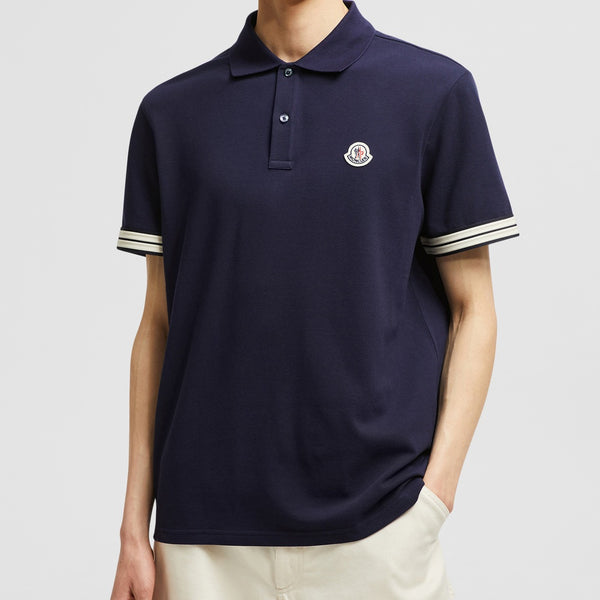 STRIPED TRIM COTTON PIQUET POLO SHIRT