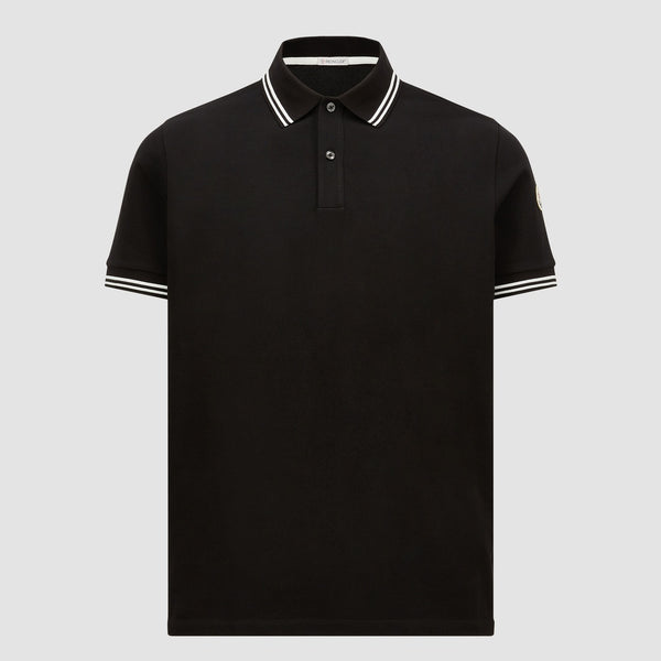 STRIPED TRIM COTTON PIQUET POLO SHIRT