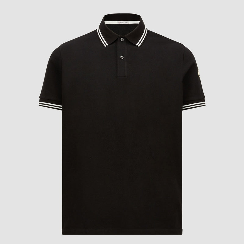 STRIPED TRIM COTTON PIQUET POLO SHIRT