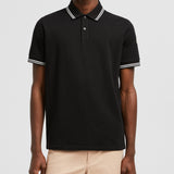 STRIPED TRIM COTTON PIQUET POLO SHIRT