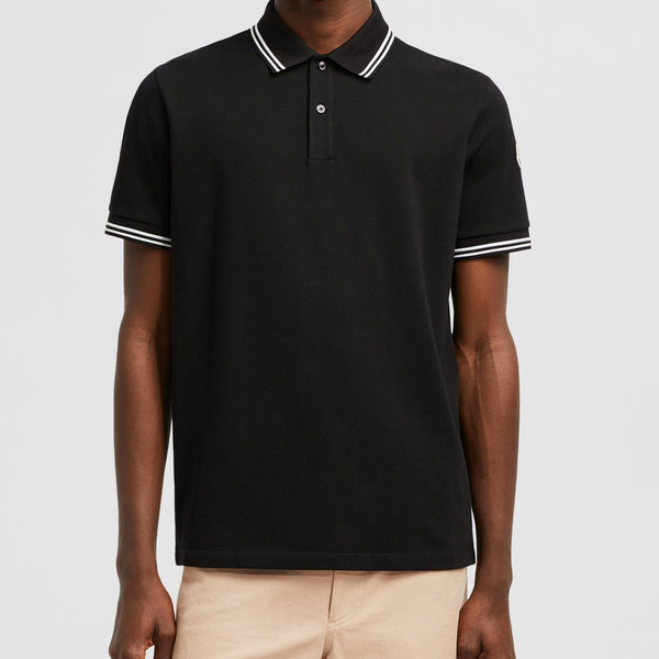 STRIPED TRIM COTTON PIQUET POLO SHIRT