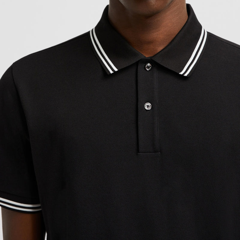 STRIPED TRIM COTTON PIQUET POLO SHIRT
