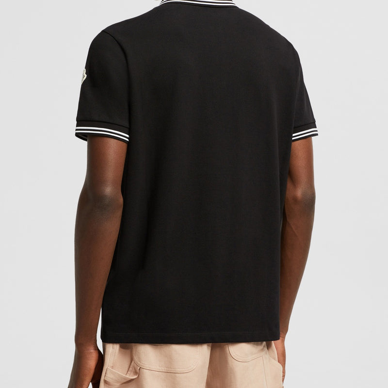 STRIPED TRIM COTTON PIQUET POLO SHIRT