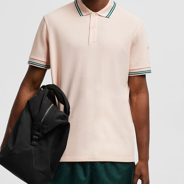 STRIPED TRIM COTTON PIQUET POLO SHIRT