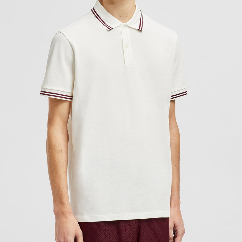 STRIPED TRIM COTTON PIQUET POLO SHIRT